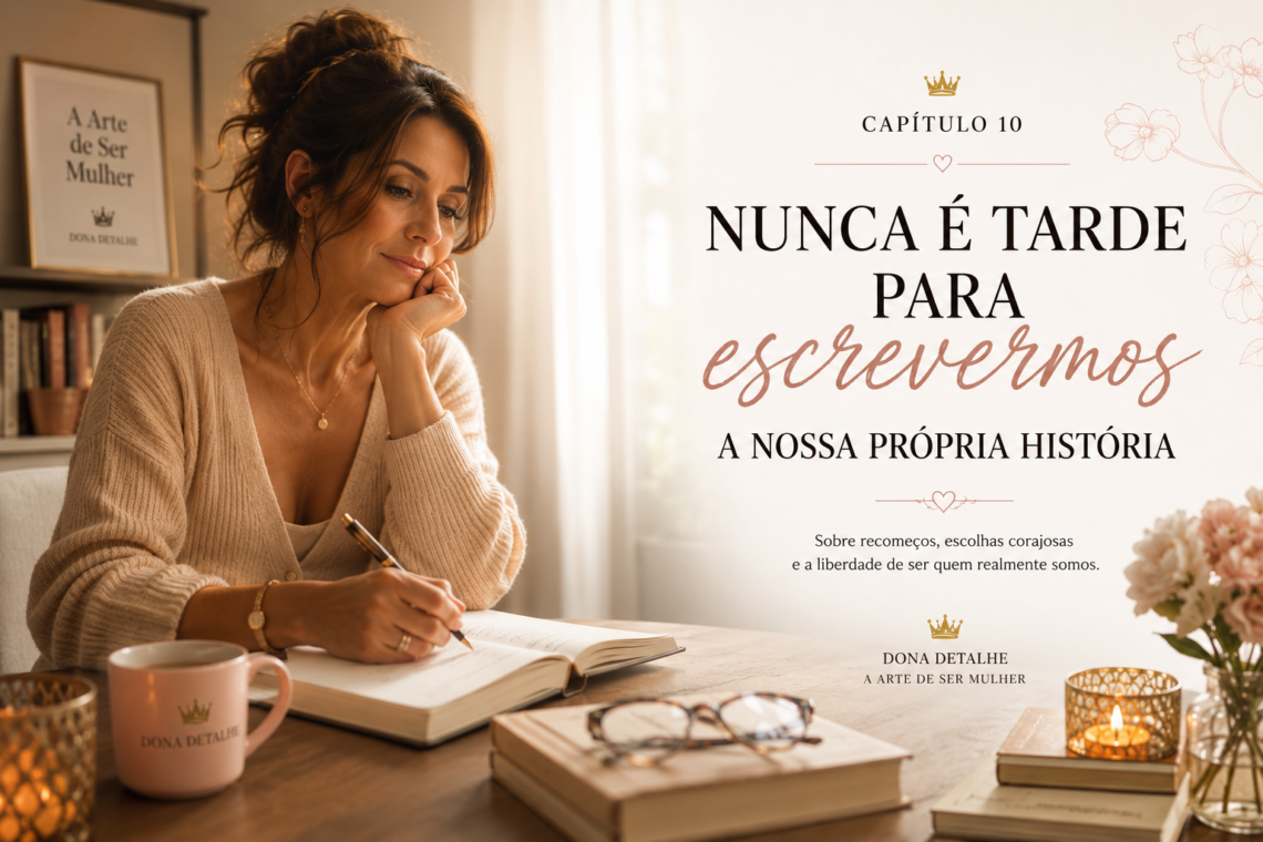 Mulher madura e elegante a refletir sobre como escrever a minha própria história na série A Arte de Ser Mulher.