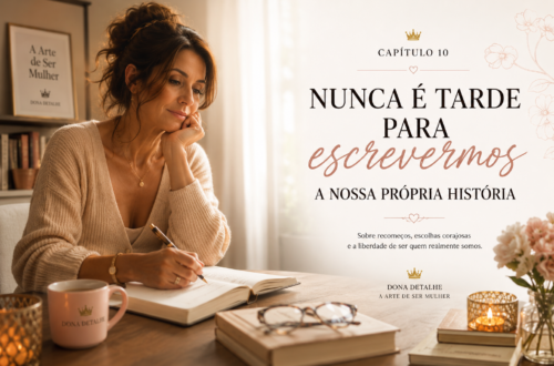 Mulher madura e elegante a refletir sobre como escrever a minha própria história na série A Arte de Ser Mulher.