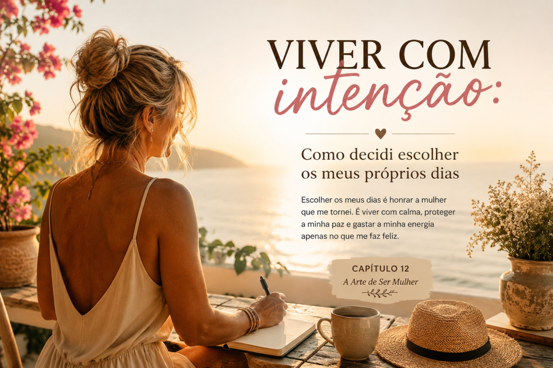 Mulher madura a desfrutar de um momento calmo ao pequeno-almoço, simbolizando o viver com intenção na Dona Detalhe.