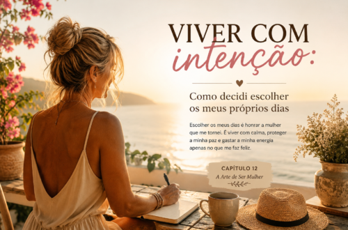 Capítulo 12 - Viver com intenção: Como decidi escolher os meus próprios dias 10 Mulher madura a desfrutar de um momento calmo ao pequeno-almoço, simbolizando o viver com intenção na Dona Detalhe.